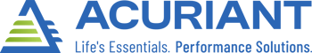 Acuriant logo with tagline, blue triangle icon with 3 green gradient lines through it to show membrane filtration